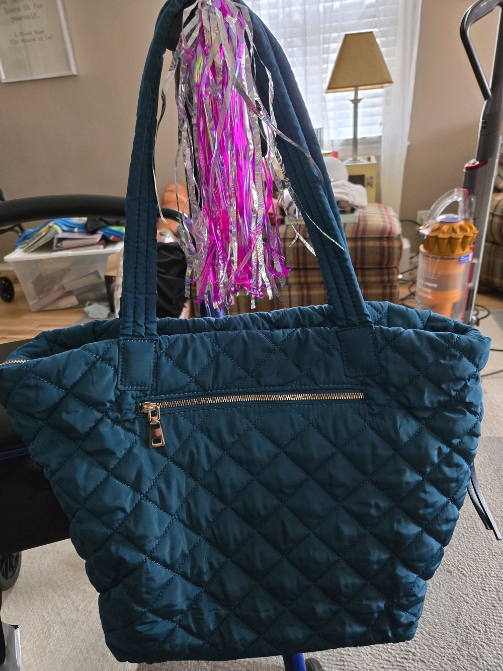 Inc Quilted Teal Tote with Exterior Zip